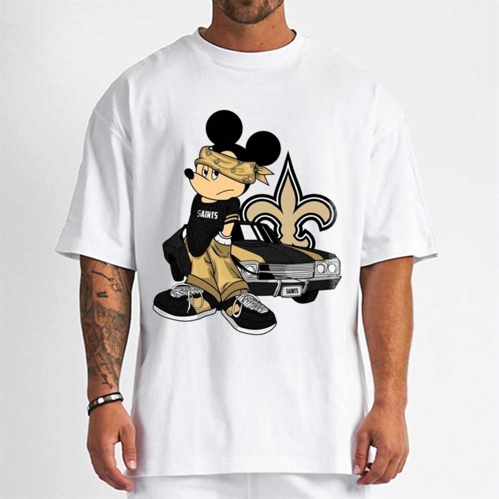 Mickey Gangster And Car  Orleans Saints Tshirt